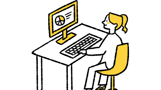 自宅でパソコンに向かう女性のイラスト